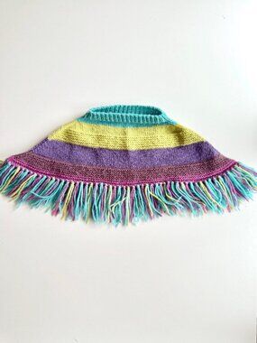Girls' Handmade Striped Fringed Poncho, One Size